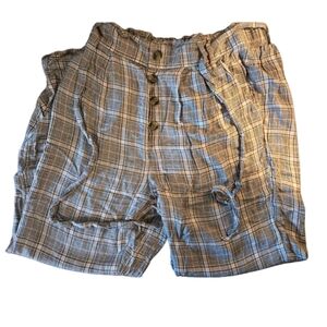 American Eagle Women Brown Plaid Tie Pants Long Sleepwear Soft Size Large